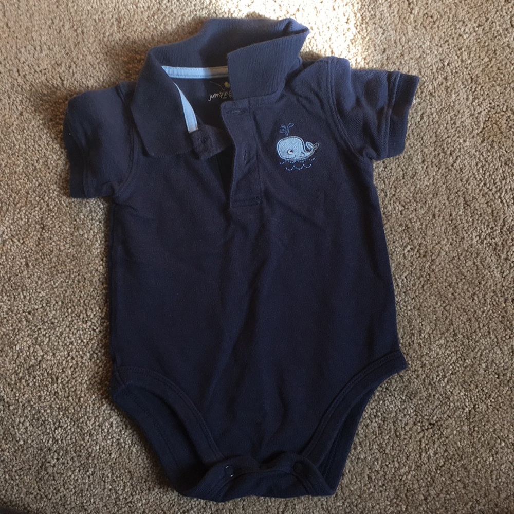 ‼️3 for $10‼️ Navy Polo Onesie with Whale 6-9m